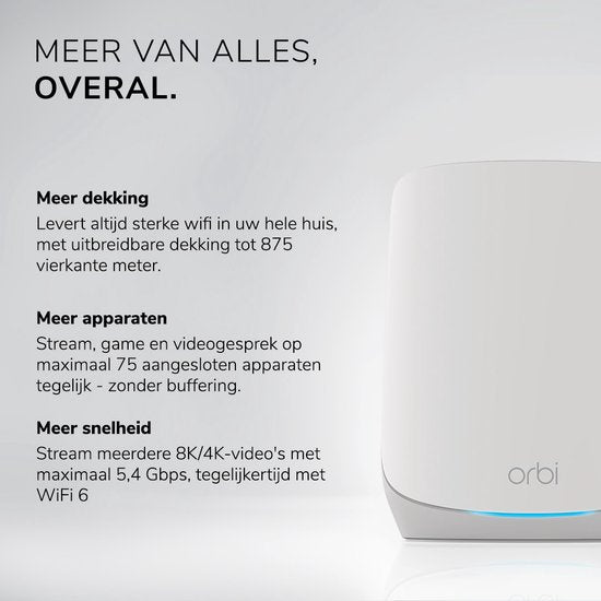 NETGEAR Orbi RBK762S - Mesh WiFi - WiFi Versterker - WiFi 6 - 5400 Mbps - Tri-Band - 2-Pack
