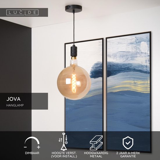 Lucide JOVA - Hanglamp - Ø 10 cm - 1xE27 - Zwart