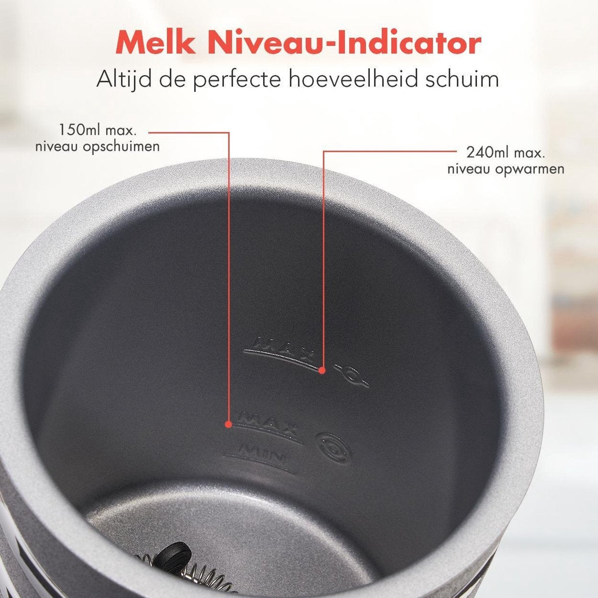 KitchenBrothers Elektrische Melkopschuimer - 4-in-1 - 240 ML - Handige Melkschuimer - Zwart