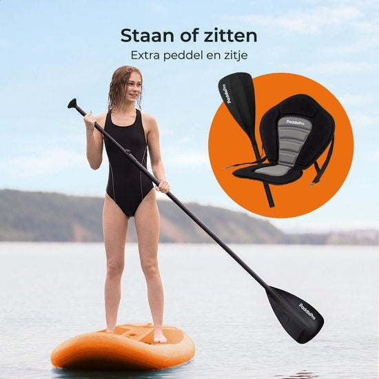 LifeGoods SUP Board - Luxe Set - met Zitje - Opblaasbaar Paddle Board - Max. 135KG - 320x81cm - Oranje