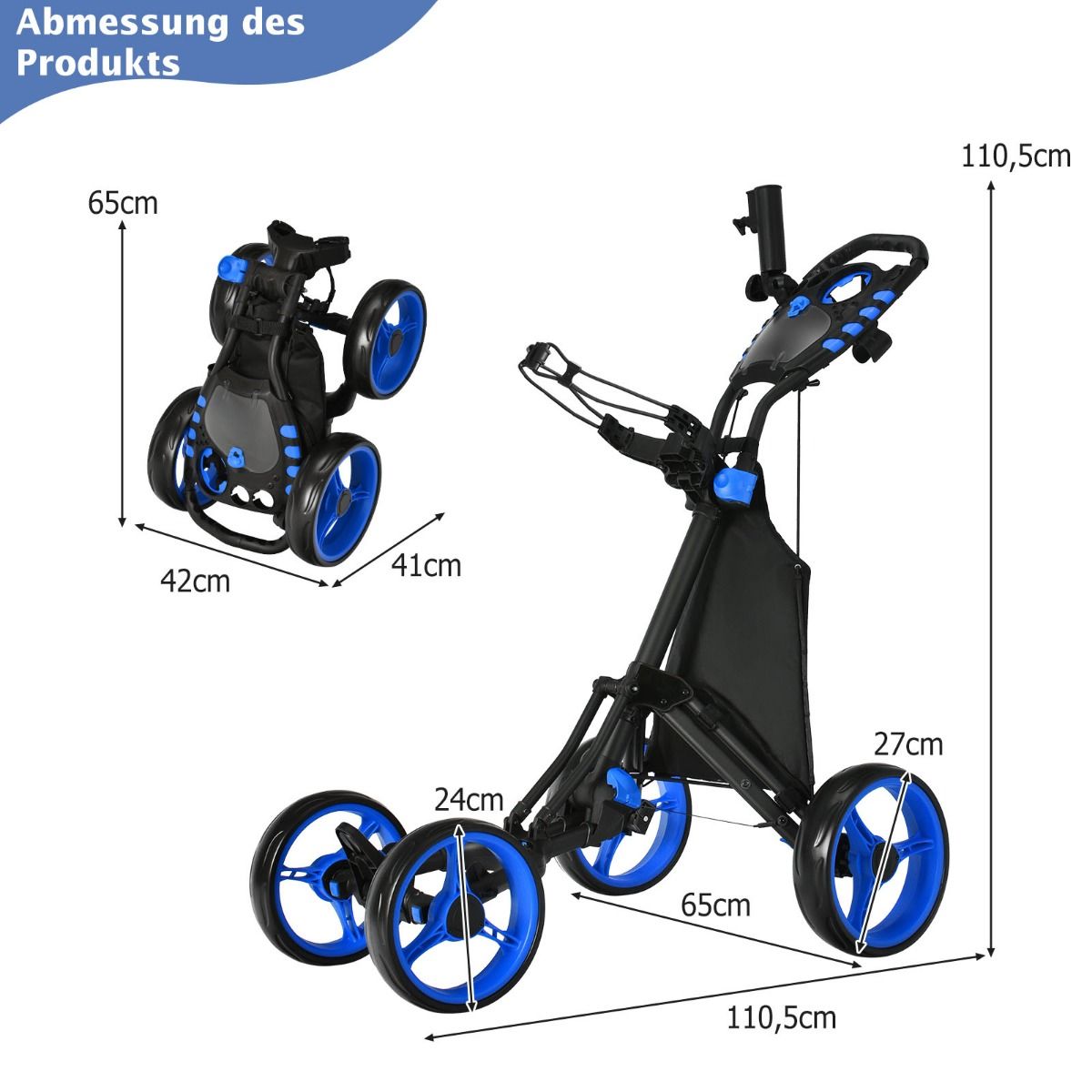 Coast Golftrolley - 4 wielen - opvouwbaar - aluminium - blauw