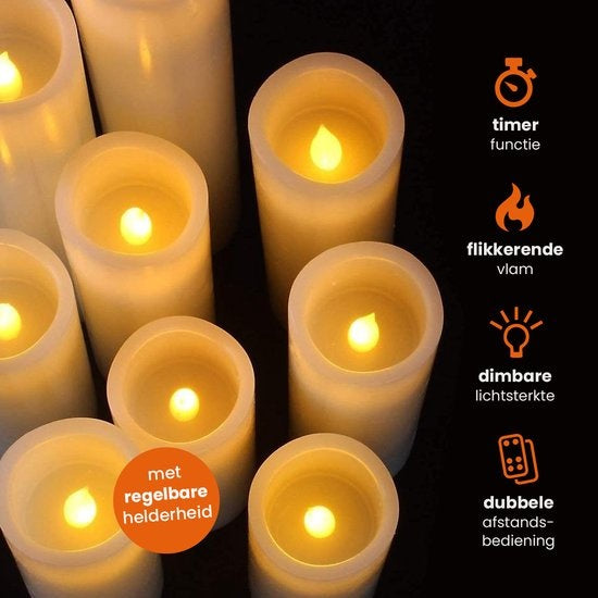 Goliving Led Kaarsen Met Afstandsbediening - Bewegende Vlam - Echte Wax - 2x Afstandsbediening - Set van 9