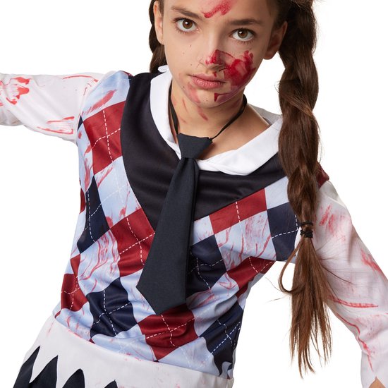 Dressforfun Griezelig schoolmeisje 158 (vanaf 12 jaar) - verkleedkleding kostuum halloween verkleden feestkleding carnavalskleding carnaval feestkledij partykleding - 302209