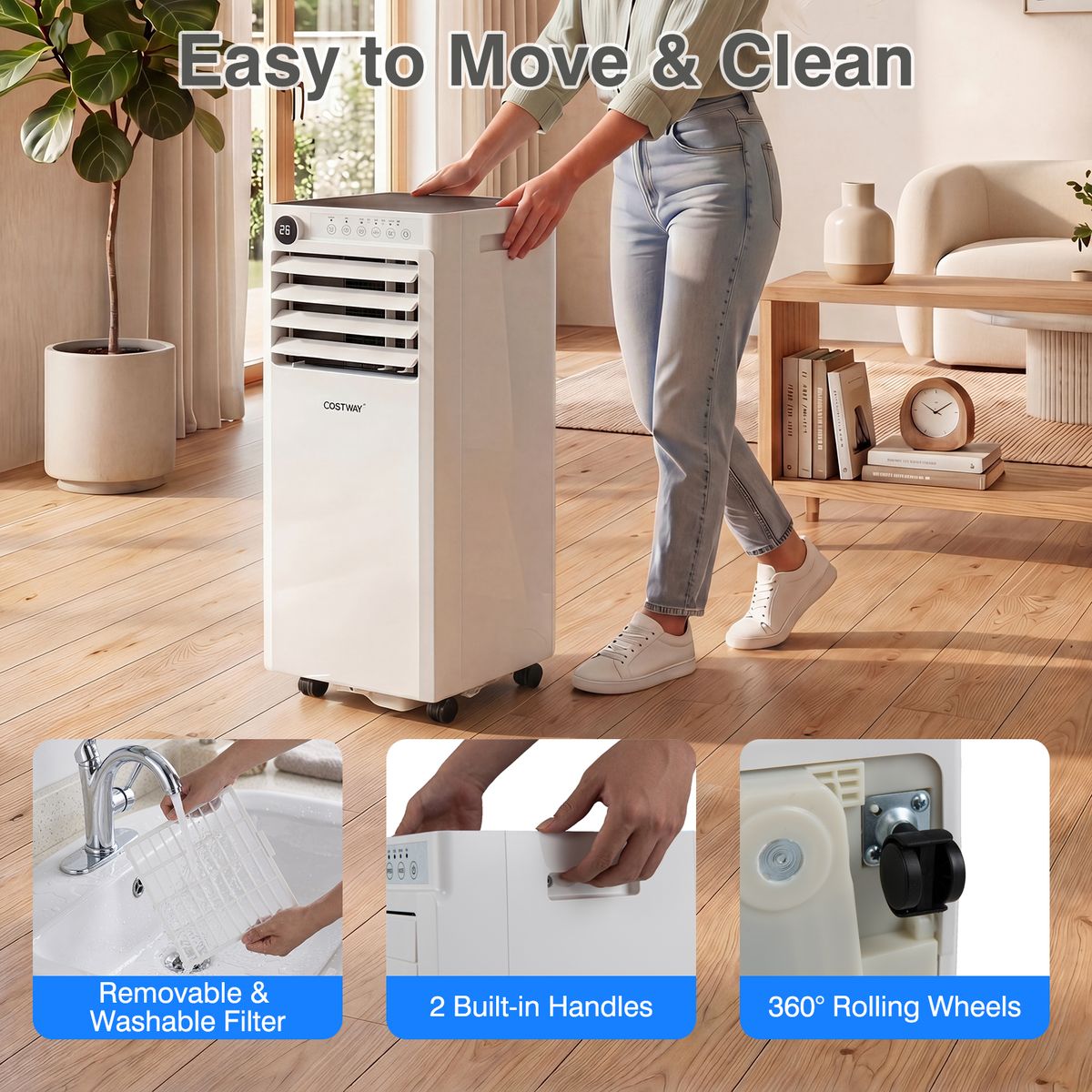 Coast Mobiele Airconditioner - 4-in-1 luchtkoeler met ontvochtiger en ventilator - slaapstand - wit en zwart - 30 x 29 x 69 cm