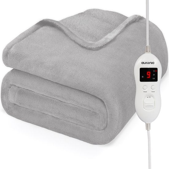Auronic Elektrische Deken - Warmtedeken - 9 Warmtestanden - 2 Persoons - 200x150 - Licht Grijs