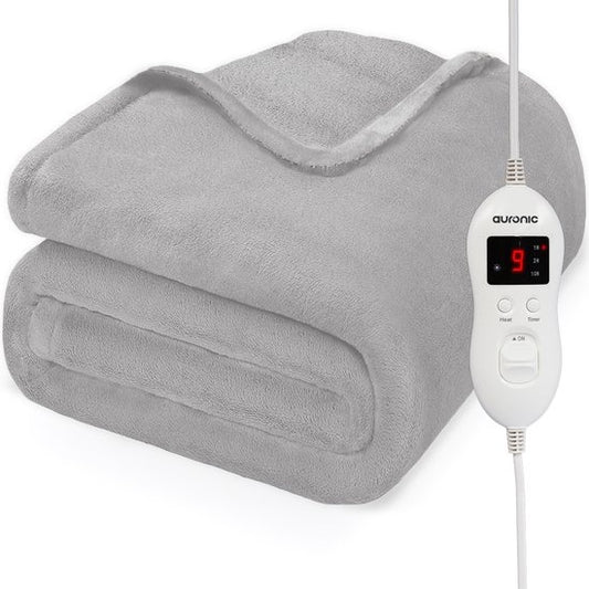 Auronic Elektrische Deken - Warmtedeken - 9 Warmtestanden - 2 Persoons - 200x150 - Licht Grijs