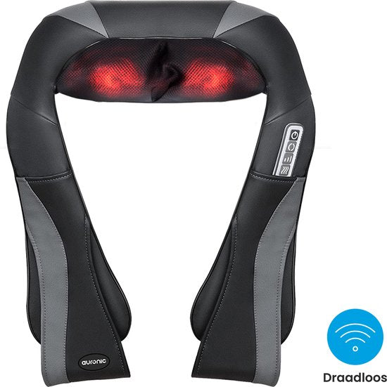 Auronic Shiatsu Massagekussen Draadloos - Elektrisch Nekmassage Apparaat - Infrarood Warmtefunctie - Nek en Schouder Massage apparaat - Massage Apparaten - Zwart/Grijs