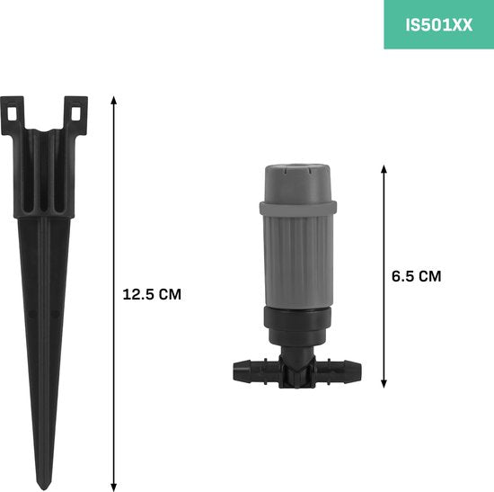 VONROC Irrigatiesysteem - 3 sprinkler standen: sproeien, druppelen & vernevelen - modulair systeem incl. 15m slang, 10x sproeikop, 10x slanghouder & universele snelkoppeling