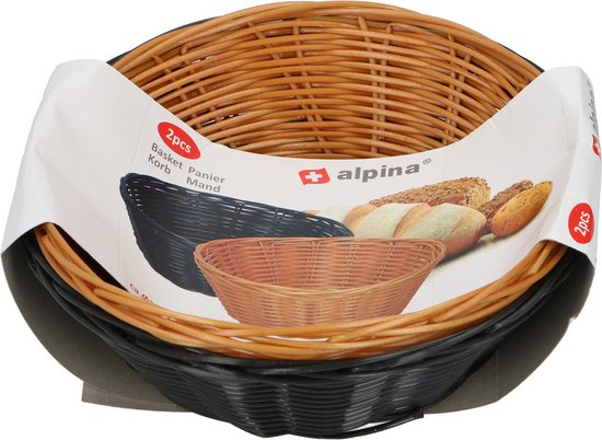 alpina Broodmandjes - 2 Stuks - Rieten Mandje - Bruin en Zwart