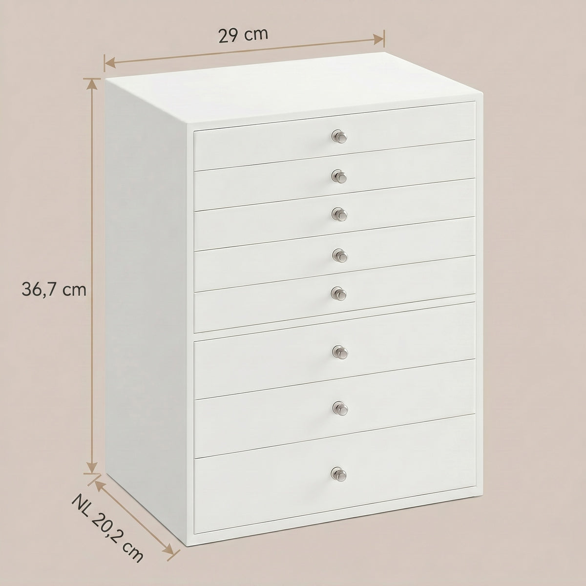 JOYFURNOS Sieradendienblad met Lades, 8-Laags Opbergdoos, Grote Capaciteit, Moderne Cadeau-idee, voor Slaapkamer, Wit