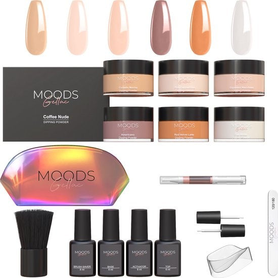 Moods Gellac - Dipping Powder Starters Kit - Coffee Nude - 6 Kleuren - Acryl Nagels Starterspakket - Dip Nagels