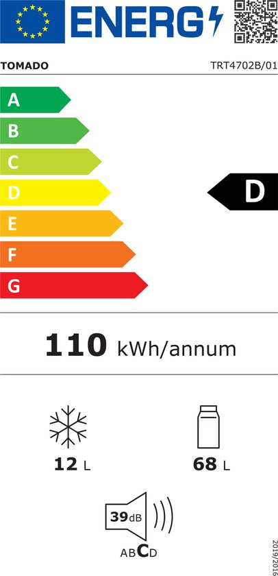 Tomado TRT4702B - Tafelmodel koelkast - 80 liter - Met vriesvak - Energielabel D - Zwart