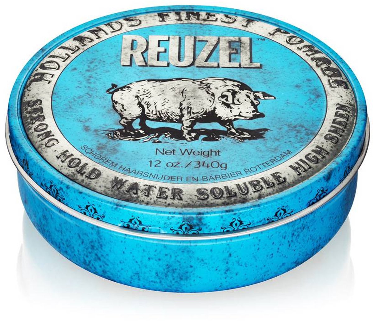 Reuzel Blue Pomade Strong Hold - Hoge Glans - Wateroplosbaar - 340 g - 12,7 x 12,7 x 4,5 cm - Blauw