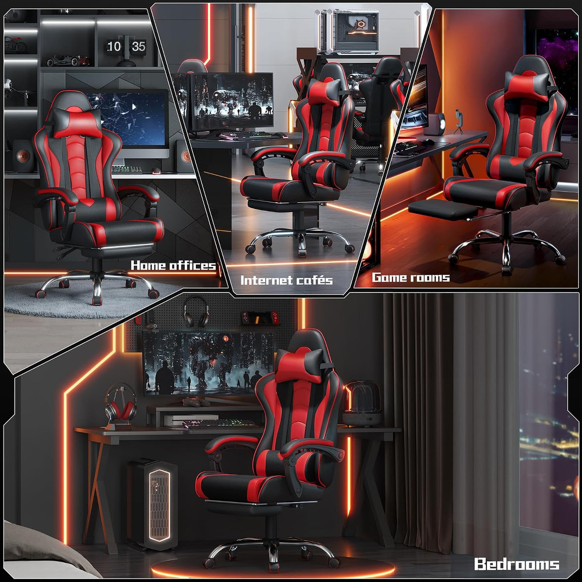 Yaheetech ergonomische gamingstoel - Voetensteun en massagekussen - Zwart/rood
