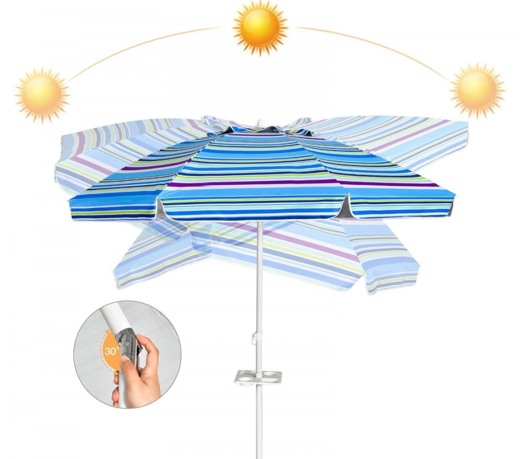 Coast Verstelbare Strandparasol - Met Handvat - UPF 50+ Bescherming - 200 x 220 cm - Blauw