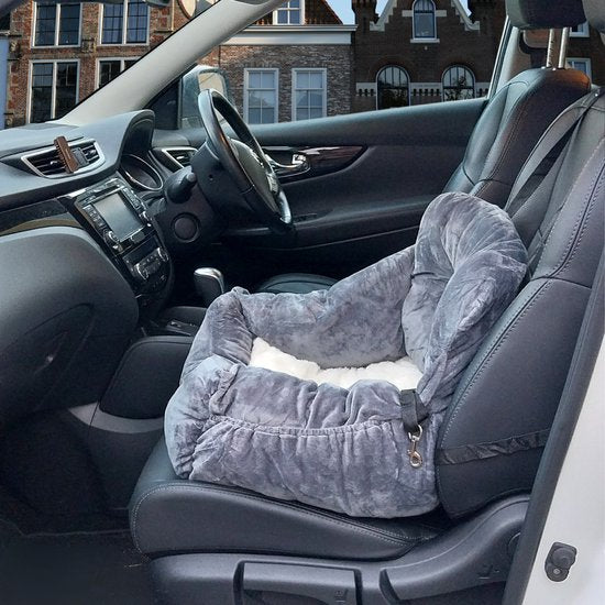By Cee Cee Luxe Hondenmand Auto – Autostoel Hond – Zacht en Stijlvol - Hondenstoel - Met veiligheidsriempje - Donkergrijs Autozit