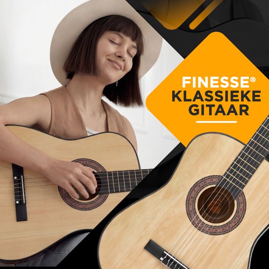 Finesse Akoestische Gitaar - met Videocursus - Nylon Snaren - Klassieke Gitaar - Spaanse Gitaar - Kind - Volwassenen - Naturel