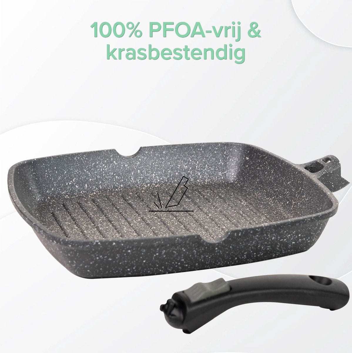 Coninx Grillpan Inductie 28cm - Steakpan Vleespan - Grill Pan met Afneembare Handgreep - PFAS-vrij - Geschikt voor alle Warmtebronnen - Bakpan Inductie - 28x28 CM - Extra Dikke Bodem - Vaderdag Cadeau