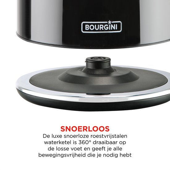 Retro Waterkoker - 1.7L - RVS - BPA vrij - 2200W - 23x18x29.50 cm - Zwart