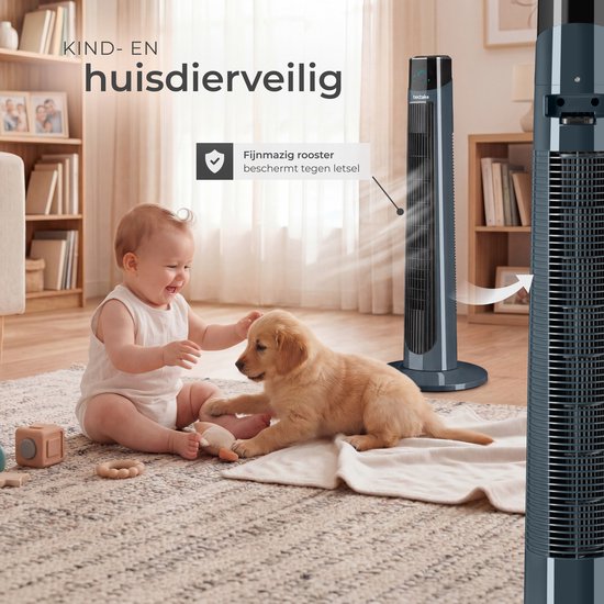 tectake® Torenventilator Arktis - Grote Staande Ventilator met Afstandsbediening - 3 Standen - Timer - 90° Zwenkfunctie - Oscilerend - Waaier - Kolomventilator - Antraciet