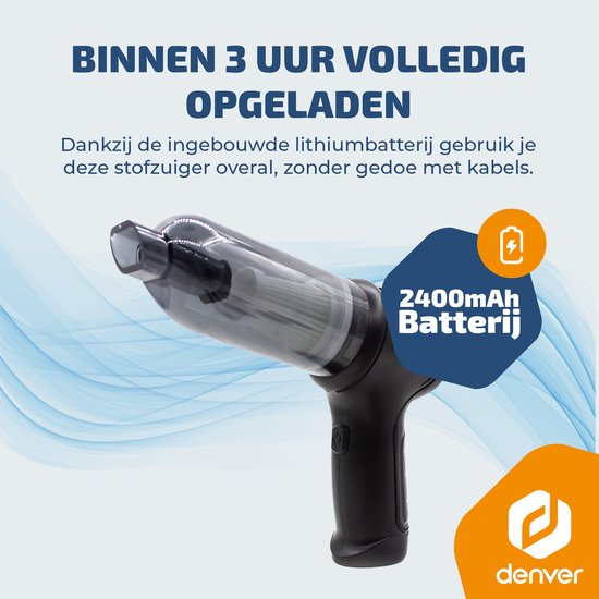 Denver Stofzuiger - Kruimeldief - Auto stofzuiger - Air Duster - 6 opzetstukken - Zuigen en blazen - Handstofzuiger - Stofreiniger - HVC45
