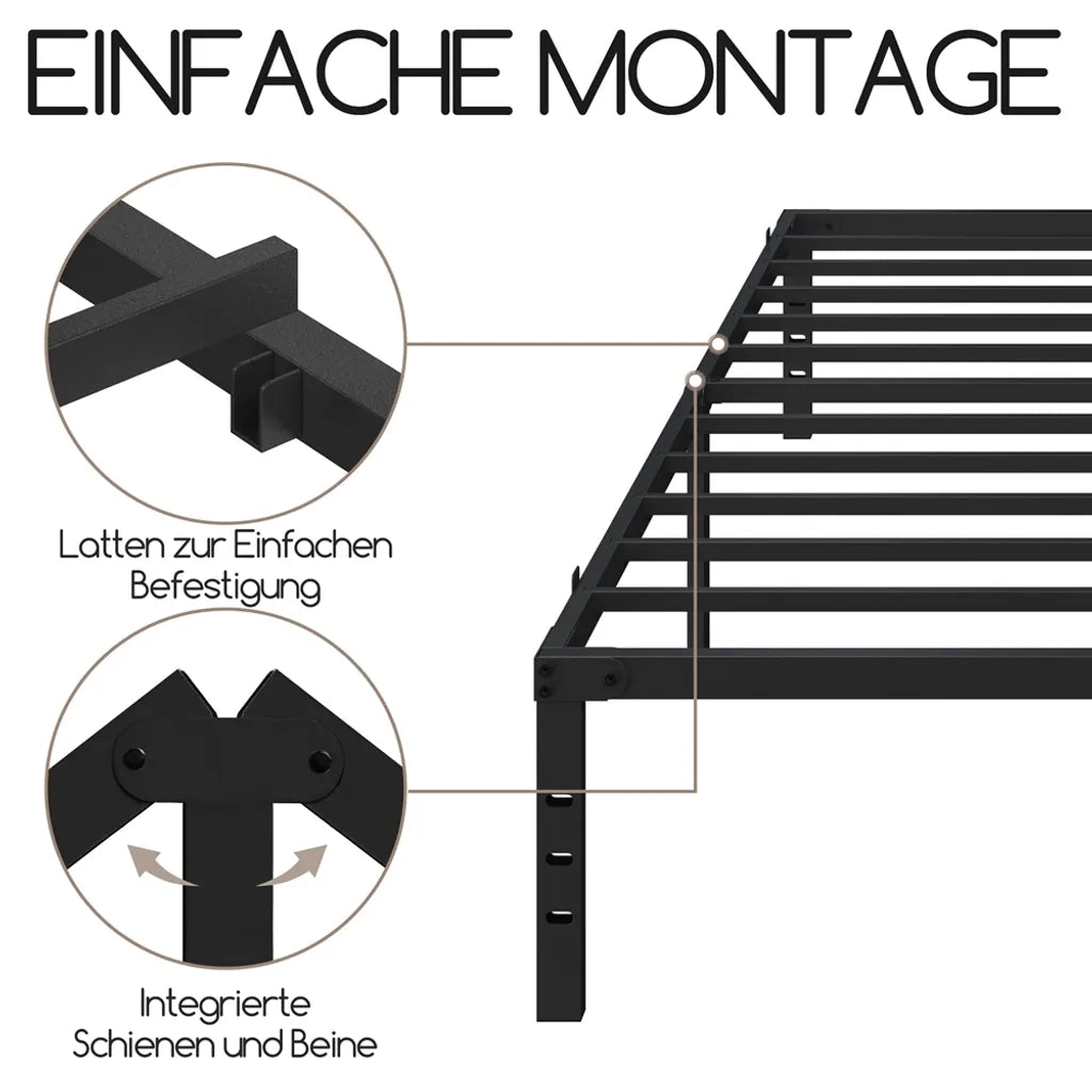 Yaheetech Bedframe Zwart – Metalen Bed 140 x 200 cm – 37,5 cm Opbergruimte