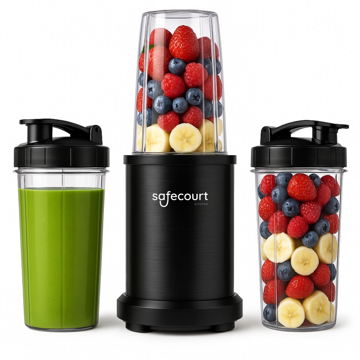 Safecourt Kitchen Blender – Incl. 2 To Go Bekers  – 1000 W – 700 ml & 350 ml – Zwart