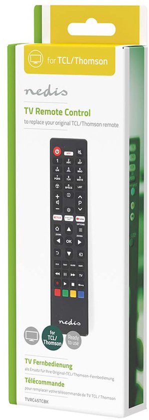Nedis Vervangende Afstandsbediening - Geschikt voor: TCL/Thomson - Voorgeprogrammeerd - 1 Apparaat - Amazon Prime / Netflix Knop / Youtube Knop - Infrarood - Zwart