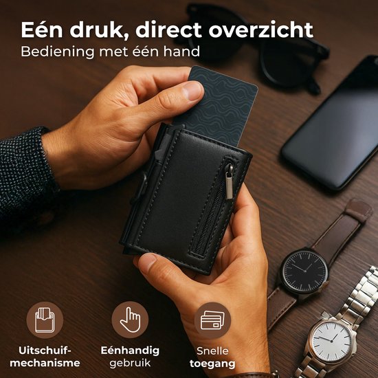Nuvance Pasjeshouder - Kaarthouder uitschuifbaar met RFID Bescherming - 10 Pasjes - Pasjeshouders Mannen & Vrouwen - Zwart