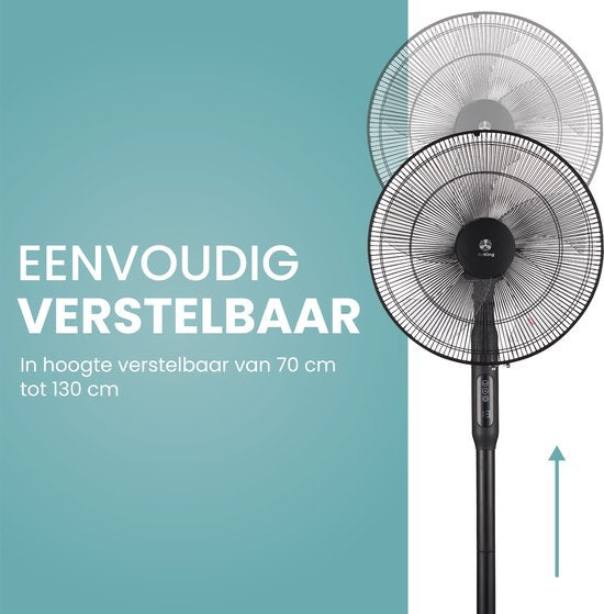 AirKing 3-in-1 Statiefventilator met afstandsbediening – Energie Zuinige Ventilator Staand met 3 Snelheidsstanden - Koelventilator met Timer en Nachtstand voor Optimale Verkoeling - Zwart