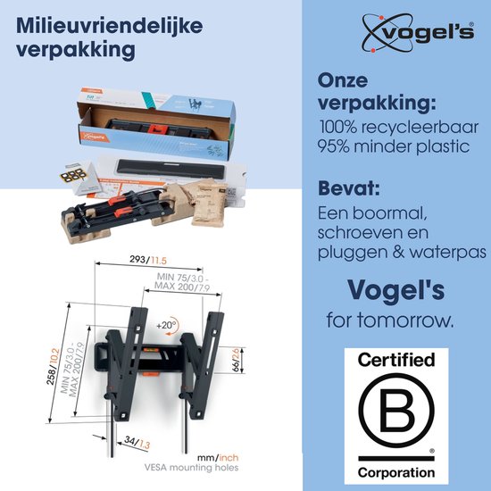 Vogel's COMFORT TVM 3215 | Kantelbare tv-beugel | 19-43" | max 15kg | VESA 200x200