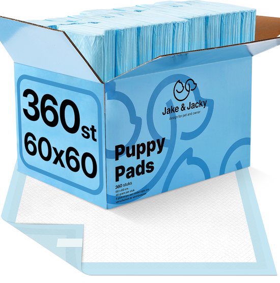 Jake and Jacky Puppy Training Pads met Plakstrip 360 stuks - Zindelijkheidstraining Hond - Plasmatjes hond - Hondentoilet - Plasdoeken - Puppydoeken - Puppy Matjes 60 x 60 cm