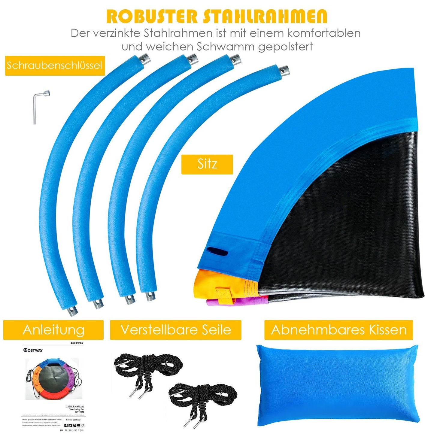 Coast Nestschommel Ronde Kinderschommel Verstelbaar - 100/160 cm - Kleurrijk