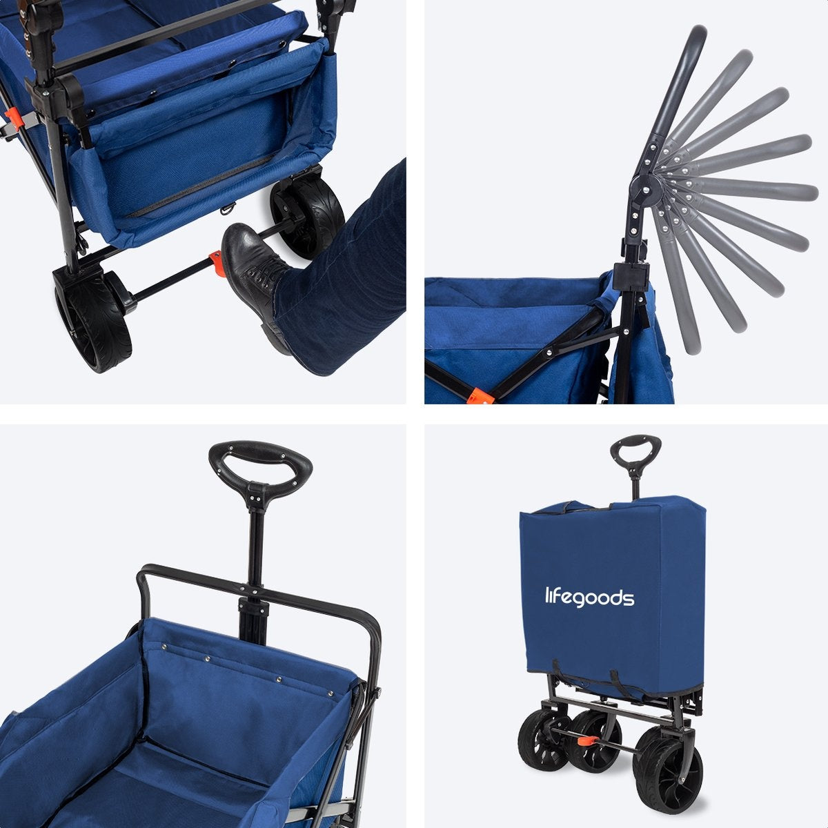 LifeGoods Bolderkar - Opvouwbaar - Tot 120KG - 90L - Wasbaar Polyester - 120x80cm - Blauw