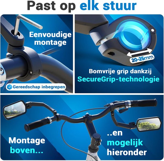 Nextcover Fietsspiegels - ProVision Echt Glas - Links & Rechts - Zwart