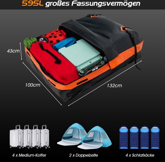 Coast dakkoffer - waterdicht - 560L - voor alle voertuigen - 4,5kg - 132 x 100 x 43cm - zwart en oranje