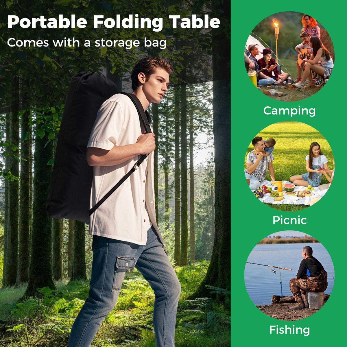 Coast Opvouwbare Campingtafel - Oprolbaar aluminium tafelblad - Met netmand - Zwart 119 x 56 cm