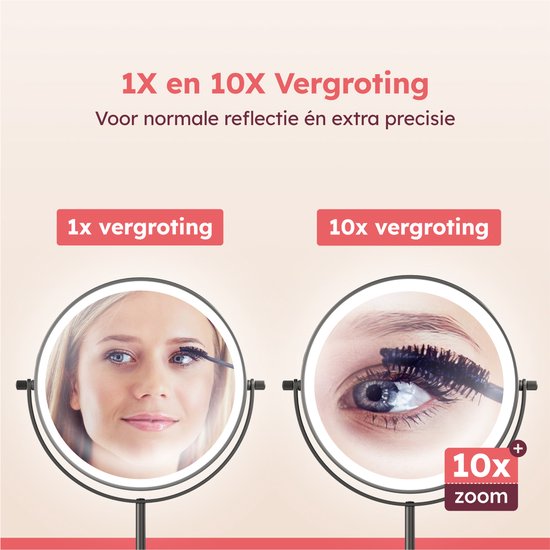 Fraay® Make Up Spiegel met LED Verlichting - 10x Vergroting - Vergrootspiegel met Licht - Oplaadbaar - Scheerspiegel - Badkamerspiegel - Zwart