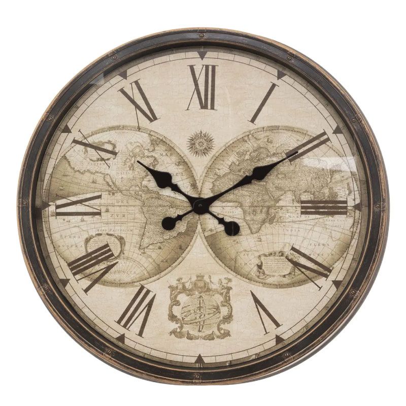 Atmosphera Wandklok Tomy World - Beige - Vintage Stijl - Rond - 76 x 76 x 7,7 cm