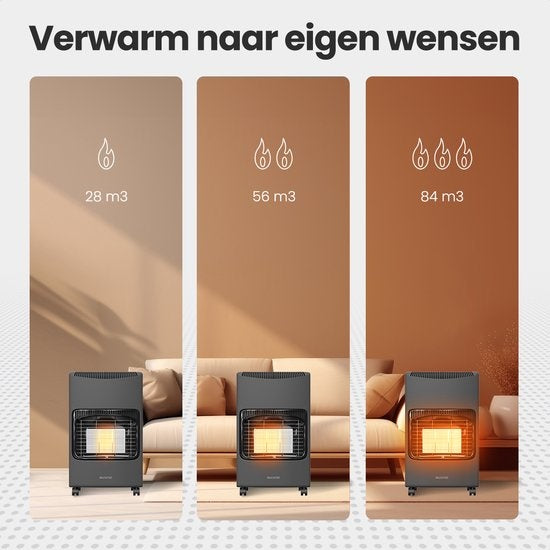Auronic Mobiele Gaskachel - met Wieltjes - tot 60 m² - 4100W Heater - Inclusief Gasdrukregelaar en Gasslang - Grijs