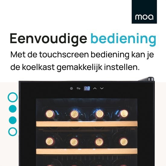MOA Wijnkoelkast – Met Houten Planken & Touchscreen – 63 liter – 43 x 45 x 78 cm – Zwart