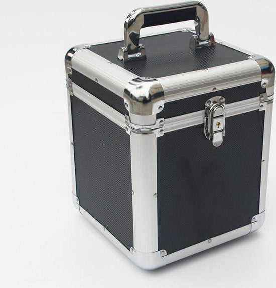 LP single 7 inch vinyl koffer voor opbergen van 70 - 100 singles afsluitbaar zwart aluminium