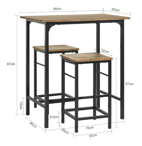 SoBuy Bistrotafel - 3-Delig - Tafel - 2 Stoelen - Bartafelset - Eettafel - OGT10-PF
