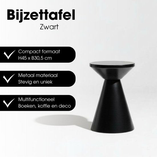 Mica Decorations Jim Bijzettafel - Bijzettafel Rond H45 x Ø31 cm - Ijzeren Tafeltje voor Woonkamer of Slaapkamer - Plantentafeltje - Nachtkastje Industrieel - Zwart