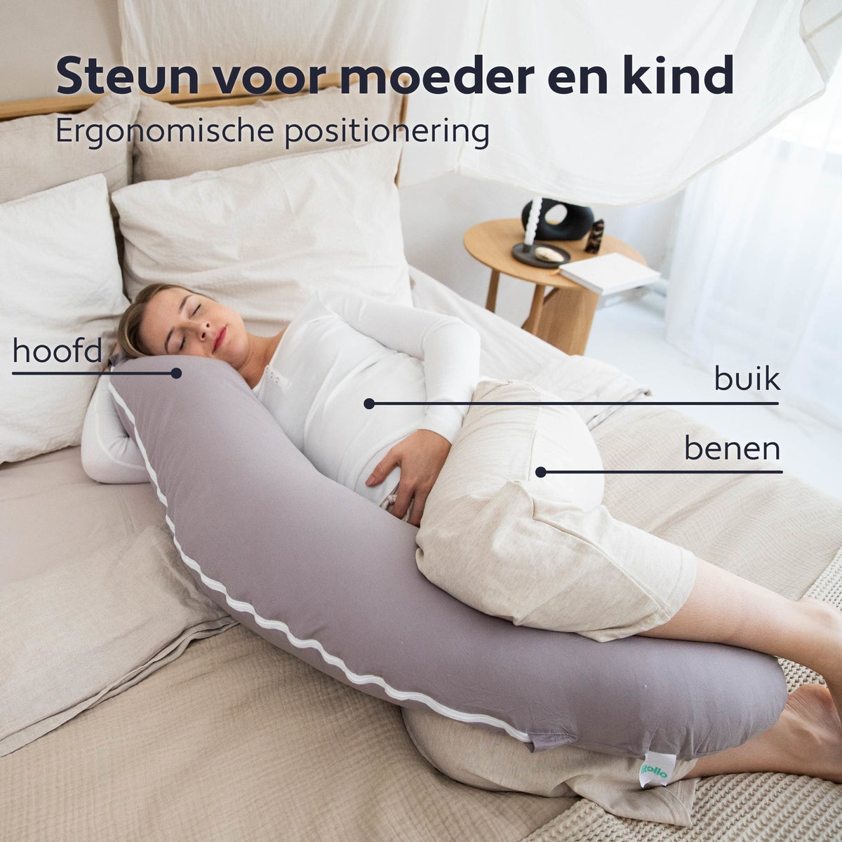 Litollo® Zwangerschapskussen (J-vorm) - Zijslaapkussen - Voedingskussen - Lichaamskussen - Body pillow - 145cm - Zachte fleece stof - Afneembare hoes - Grijs