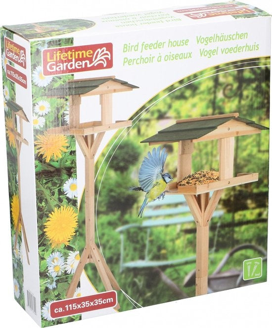 Lifetime Garden - Vogelhuisje op Paal - 115 x 35 x 35 CM - Beschermt Vogelvoer tegen Zon en Regen - voor Tuin en Balkon