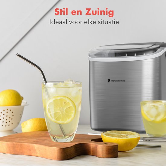 KitchenBrothers IJsblokjesmachine - 1.2L - IJsklontjes maker - IJsschep – 12kg/24 uur – Draagbaar – Zelfreinigingsfunctie - RVS