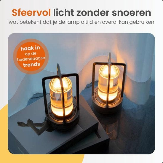 Goliving Tafellamp Oplaadbaar – Lantaarn – Draadloos en dimbaar – Moderne touch lamp – Nachtlamp Slaapkamer – 17.5 cm – Goud