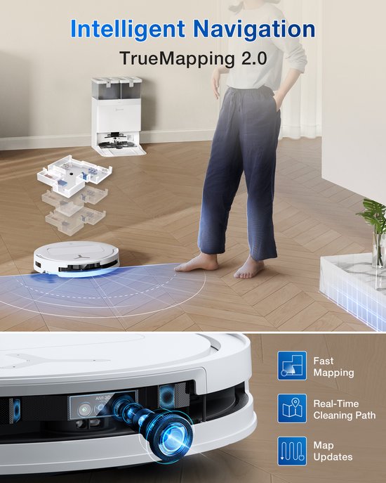ECOVACS - DEEBOT T50 Omni wit Gen 2 EU - Stofzuig- en dweilrobot - 21.000 Pa zuigkracht- Zelfreinigende Robotstofzuiger met Warmwater – Dweilsysteem - Automatisch Leegstation - Geschikt voor dierenharen