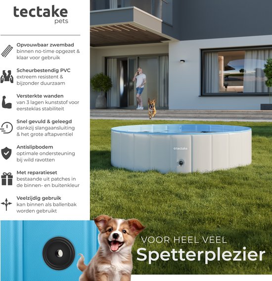 tectake® Hondenzwembad - Hondenpool- Zwembad voor honden - Ballenbak - Opvouwbaar - ⌀120 cm - Extra stevig - Eenvoudig te vullen en te legen